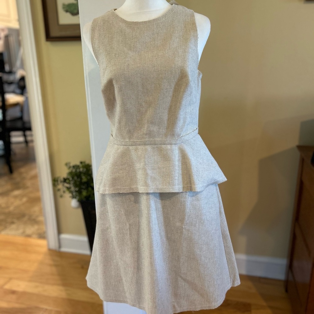 NWT Banana Republic Peplum Mini Raw Edge Hem Linen Dress with Pockets